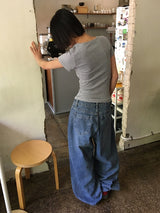 ハミールサイドボタンデニムワイドパンツ