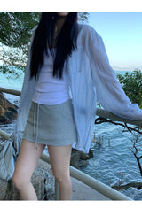 blue striped sun-cut loose-fit shirt