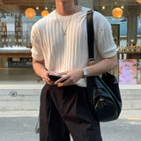 LMN All-Day a ribbed bone Linen Round Short-Sleeved Knitwear (8 colors)