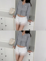 Ethereal Soft Edge Frill Ribbon Strap Long Sleeve Knit Cardigan (3 Colors)