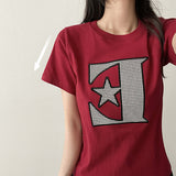 E★ ストライプパッチクロップショートスリーブTシャツ(4 colors)