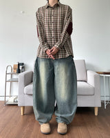 エルボーパッチチェックシャツ