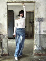 Wrap washing wide denim-PT
