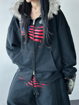 Balloon May Set-Up Available Fleece Printed Tattoo Embroidery Crop Zip-Up 🩶✨ 2 COLOR