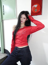 Rhinestone one-shoulder Top