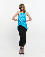 Two Tone Ribbon Paisely Halter-neck Top _ SKYBLUE