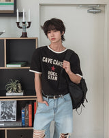 Rokdon Star Lettering Ringer Short Sleeve T-shirt