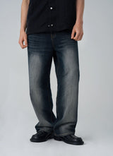 BACK BUTTON WIDE DENIM PANTS