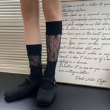 Lace Frill Ribbon Scrunch Mid-Calf Socks