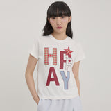 ハッピー パッチワーク ハーフスリーブ Tシャツ