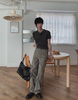 リブショールパッチヘンリーネック半袖Tシャツ