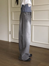 Watton バックカットウォッシュドグレーロングワイドデニムパンツ