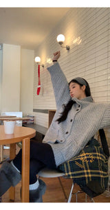 turtleneck button oversized-fit half cardigan