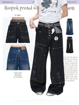 BETWEENAND  Summer-style retro, stylish straight-leg jeans made of heavyweight fabric, with studs, washed finish, available in two colors and made from genuine cowhide