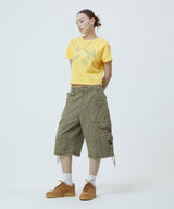 ピグメントバタフライゴスクロップTシャツ_イエロー