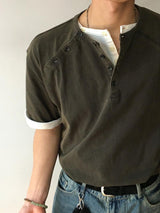 ASCLOダブルヘンリーネック半袖Tシャツ (2color)