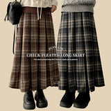 Uni Classic Back Banding Check Pleated Long Skirt