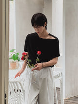 Uke ショルダーヘンリーネックマッスルフィットハーフニット