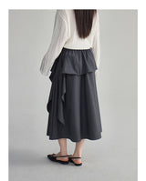 Soft ruffle striped asymmetrical flare skirt