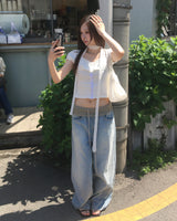 バンディングワイドデニムパンツ