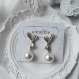 [Red Velvet スルギ Earrings] ダリアリボン＆パールピアス - Silver Color