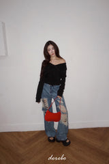 Black Off-Shoulder Cover Long Sleeve T-Shirt