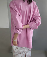 Cotton Roll-up Oversized Shirts - Pink