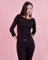 BACK RIBBON STUD T SHIRTS [3colors]