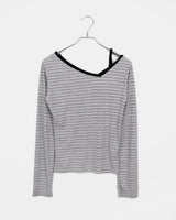 ツーフィットストライプアンバランスストラップ長袖Tシャツ