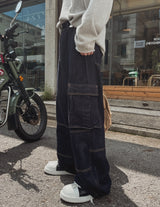 アベローステッチカーゴデニムパンツ