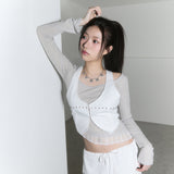 sheer layered unbal sleeve - grey