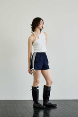 RIBBON JERSEY TRACK MICRO SHORTS / NAVY