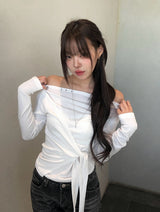 コウジンスタッドラップタイオフショルダーTシャツ