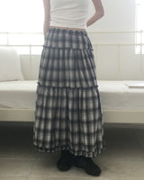 Cawi Frill Check Tiered Long Skirt