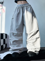 INSIDE FLEECE❤NYLON PARACHUTE POCKET PALE COLOR LONG PANTS💜🖤🩶3COLOR