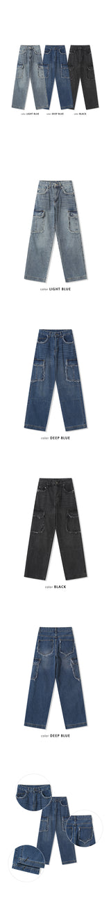 [Unisex] Fringe cargo denim pants(3color)