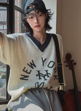 New York color matching v-neck knit