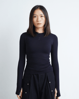 ダブルレイヤードテンセルフィッティドトップロングスリーブ - ジェットブラック