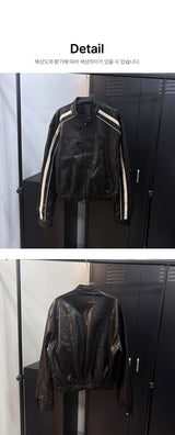 [CROP ITEM] Biker line leather jacket
