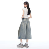 Grunge Vintage Distressed Wide-Leg Cropped Jeans