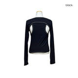 (3color) バックカーブパネルステッチクロップ長袖Tシャツ
