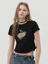 MELTING CHERRY PRINTED CROP T-SHIRT - BLACK