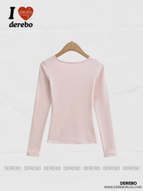 deep wide-neck slim long-sleeved knit shirt