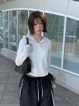 ポピーボタンスリムフードTシャツ