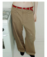 UnsocialNight2025 Autumn New Products Copper Hot Diamond Machete Casual Elastic Waist Mopping Trousers Women