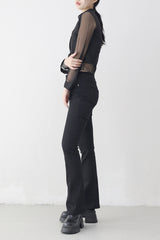 Ribbed crop see-through shirt