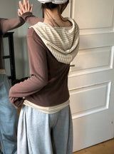 Border Layered High Neck Warm Hood T-shirt (3color)