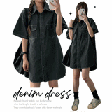 Lir boxy denim short-sleeved dress (2 colors)