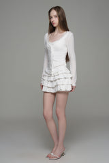 Cream donuts sheer cardigan, White