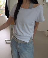 ワッフル生地のレイヤードTシャツセット（4 color）
